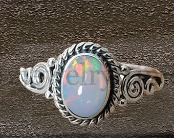 White Opal Ring: Celtic Sterling Silver October Birthstone