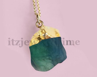 Raw Green Fluorite Crystal Point Necklace - Gemstone Pendant