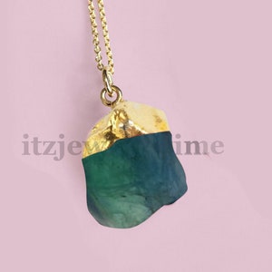 Raw Green Fluorite Crystal Point Necklace - Gemstone Pendant