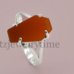 Anello a bara in argento 925, anelli a bara in pietra corniola arancione naturale, anello a bara in argento sterling, anello con corniola arancione, gioielli gotici