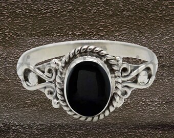 Handgjord ring i svart onyx 925 sterlingsilver: Boho Statement-smycken