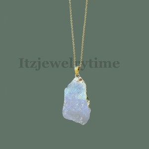 Raw Moonstone Gemstone Necklace: Crystal Rainbow Pendant, June Birthstone