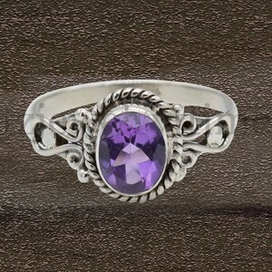 Natural Amethyst Gem Ring, 925 Sterling Silver Amethyst Ring, Amethyst Jewelry, Oval Shape Amethyst Ring, Handmade Ring, February Birthstone