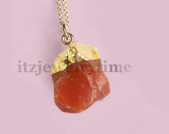 Carnelian Necklace Pendant, Healing Crystal, Raw Gemstone Necklace, Chakra Stone Carnelian Necklace, Carnelian Jewelry, Birthstone Jewelry