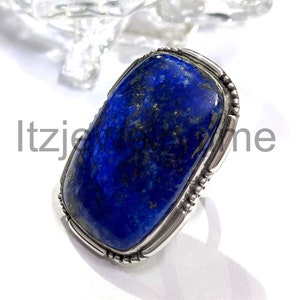 Natural Lapis Lazuli Ring: Sterling Silver Boho Statement