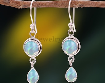 Natural Opal Earrings in Sterling Silver, Simulated White Opal, Tiny Dangle Earring Jewellery,