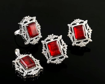 Ruby Pendant Necklace and Stud Earrings Set: July Birthstone Jewelry