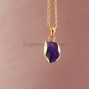 Raw Amethyst Stone Pendant Necklace - February Birthstone