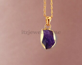 Rohe Amethyst-Halskette, Amethyststein-Anhänger, Rohkristall-Halskette, Rohstein-Amethyst-Anhänger, Geschenk für sie, Februar Birthstone