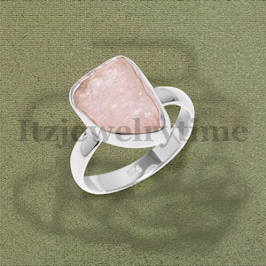 Raw Rose Quartz Ring: Sterling Silver Rough Stone Jewelry