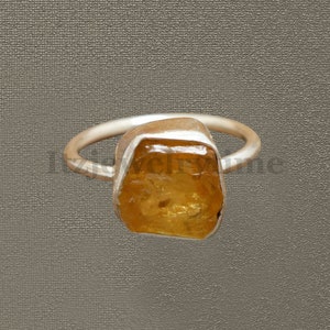 Raw Citrine Ring: Natural Rough Stone, 925 Sterling Silver