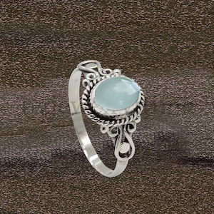 Aqua Chalcedony Ring,Sterling Silver Ring,Stacking Ring,Mom Gift,March Birthstone,Gemstone Ring,Gift For Her,Chalcedony Ring