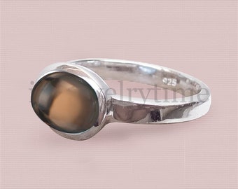 Smokey Quartz 925 Sterling Silver Ring - Handmade Vintage Style