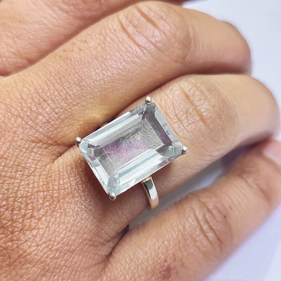 Bague rectangulaire en cristal Bague avec pierres precieuses taille emeraude Bague avec pierre de naissance Bague en cristal en or jaune Cadeaux pour maman Bijoux en cristal Etsy France