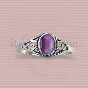 Echte Amethyst Ring, Amethyst Silber Ring, Amethyst Ring, Amethyst Ring für Frauen, Boho Hippie Ring, lila Stein Ring, ovale Stein Ring