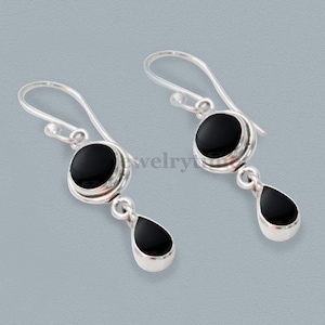 Natural Black Onyx Silver Earrings - 925 Sterling Silver Earrings - Pear Gemstone Earrings - Handmade Jewelry - Wedding Jewelry - Gift Idea