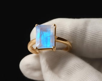 Rainbow Moonstone Ring: 14K Gold Vermeil Stacking Ring, June Birthstone