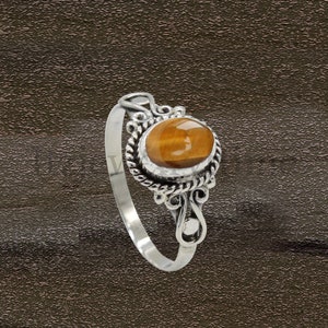 Natural Tiger-Eye Semi Precious Stone Boho Silver Ring,Oval Cabochon Ring,925 Sterling Silver Ring,Bride Ring,Anniversary Gift Item Ring