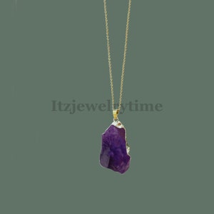 Raw Amethyst Crystal Necklace: 925 Sterling Silver Chain, Purple Pendant
