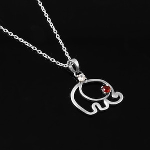 Collar de elefante de plata esterlina con granate y circonita blanca / Joyería animal hecha a mano / Colgante de amuleto de la suerte / Regalo de elefante bohemio