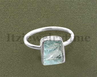 Raw Aquamarine Ring: Natural Gemstone, 925 Sterling Silver