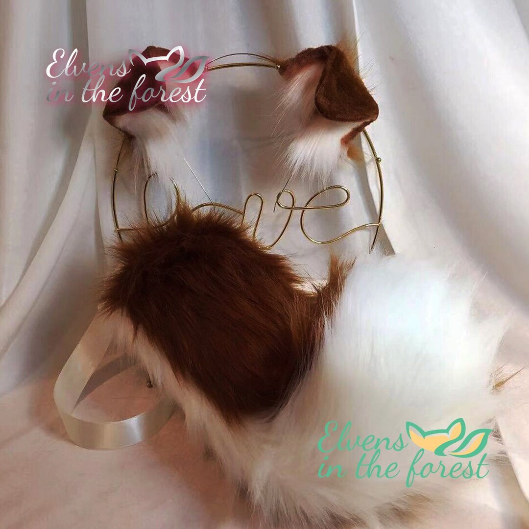 Realistic Sheepdog Ears and Tail, Dark Brown Dog Ears, Sheepdog Tail