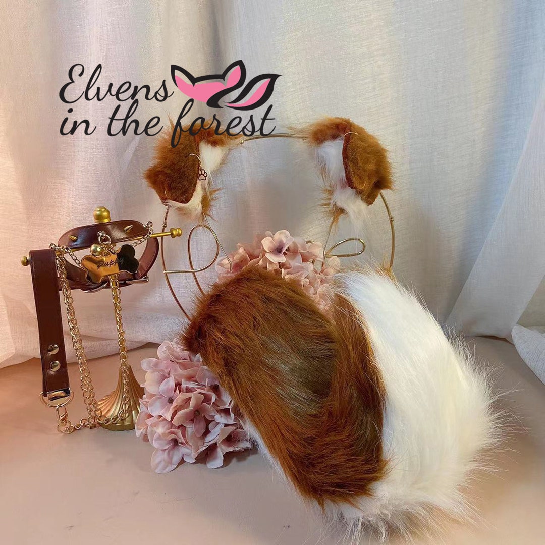 Sheepdog Tail Brown Dog Ears and Collar COSPLAY Butt Plug Handmade