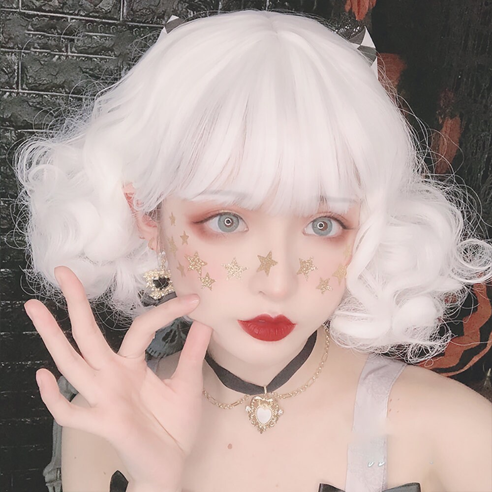 11.8in White Girl Wig-lolita-cosplay Wig-short Hair-medium - Etsy