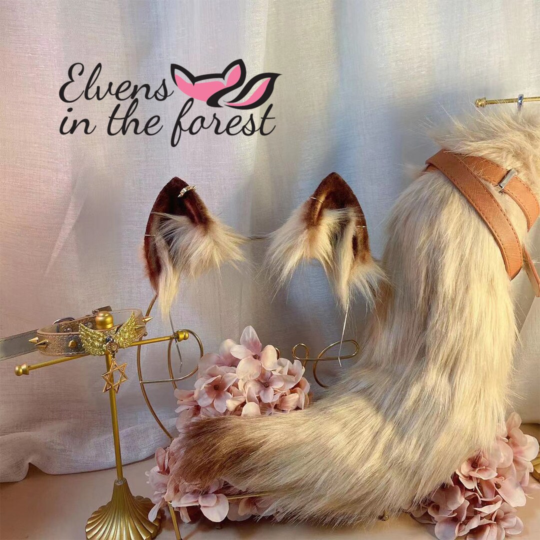 Brown Wolf Tail Coffee Wolf Ears and Collarscosplaybutt Plughandmade