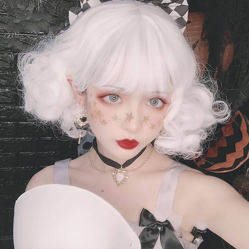 11.8in White Girl Wig-lolita-cosplay Wig-short Hair-medium - Etsy