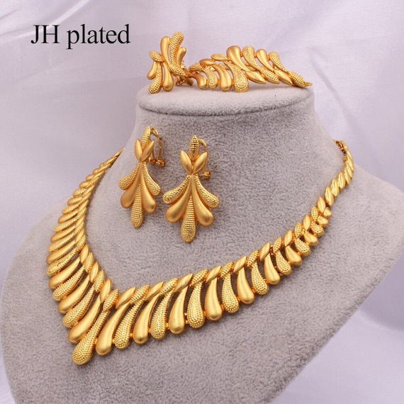 Dubai 24K Gold Color Jewelry Sets for Women Luxury Necklace Earrings  Bracelet Ring India African Wedding Wife Gifts Ethiopia Set -  Israel