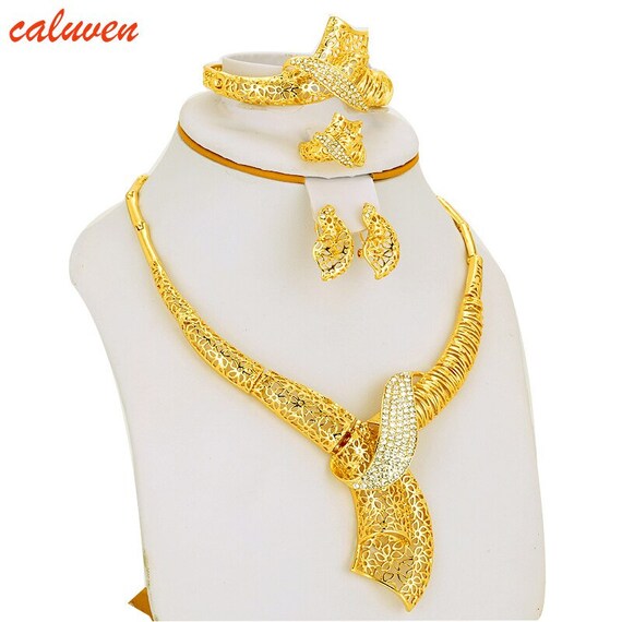 24K White Color Stone Ethiopian/eritrea/habesha Chokers Yellow Sets Jewelry  Dubai Earring/necklace Saudi Arabia Women Gift Gold 