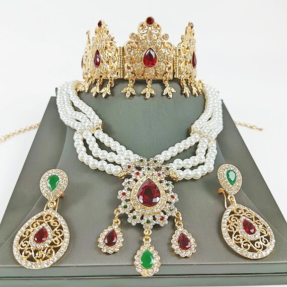 New Jewelry Set Water Drop Rhinestone Chain Pearl Necklace