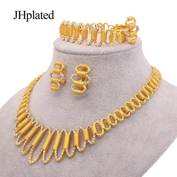 Dubai 18K Gold Plated Girls Necklace Jewelry Set Brazil Bracelet