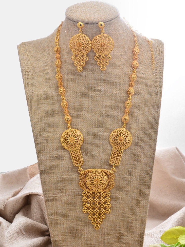 24K Dubai Gold Color Jewelry Sets for Women Luxury Necklace Etsy