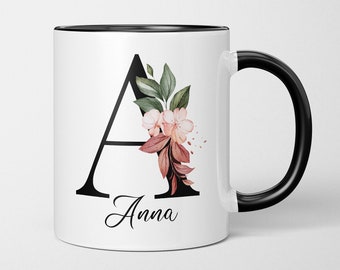 Personalized Cup - "Name Cup with Flowers Motif" - Personalized Birthday Coffee Cup - Printed On Both Sides - Gifts for Women