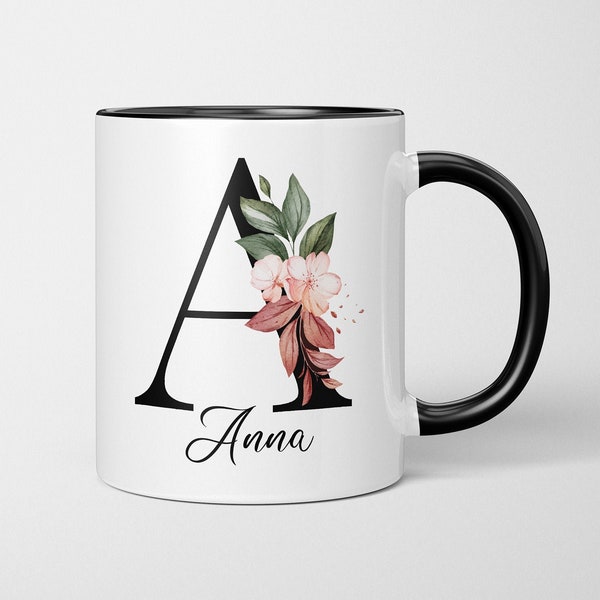 Personalisierte Tasse - "Namens-Tasse mit Blumen Motiv" - personalisiert-Geburtstag-Kaffeetasse - beidseitig bedruckt - Geschenke für Frauen