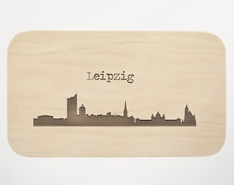 Frühstücksbrettchen Holz mit Gravur - Leipzig Motiv Vesperbrett - Schneidebrett Jausenbrett - Brettchen für Brotzeit - Geschenkidee