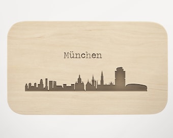 Frühstücksbrettchen Holz mit Gravur - München Motiv Vesperbrett - Schneidebrett Jausenbrett - Brettchen für Brotzeit - Geschenkidee