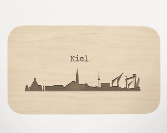 Breakfast board wood with engraving - Kiel motif Vesperbrett - cutting board Jausenbrett - boards for breadtime - gift idea - skyline