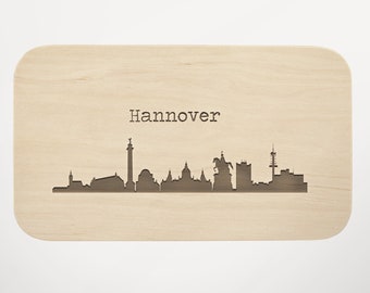 Tablero de desayuno madera con grabado - motivo Hannover Vesperbrett - tabla de cortar Jausenbrett - tablas para la hora del pan - idea de regalo - Skyline