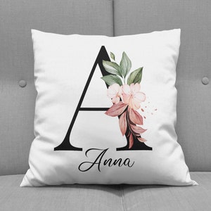 Personalized Pillow "Name Pillow" - with your initial letter and name - floral motif - birthday/Christmas - gift ideas