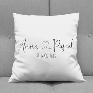 Personalized pillow with 2 names + heart and date - decorative pillow - love proof - romantic - wedding gift - partner gift