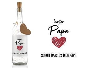 Flaschenlicht mit Spruch "Bester Papa, schön dass es dich gibt" - Vatertagsgeschenke - Papa Geschenk - Dekoflasche - LED Beleuchtung