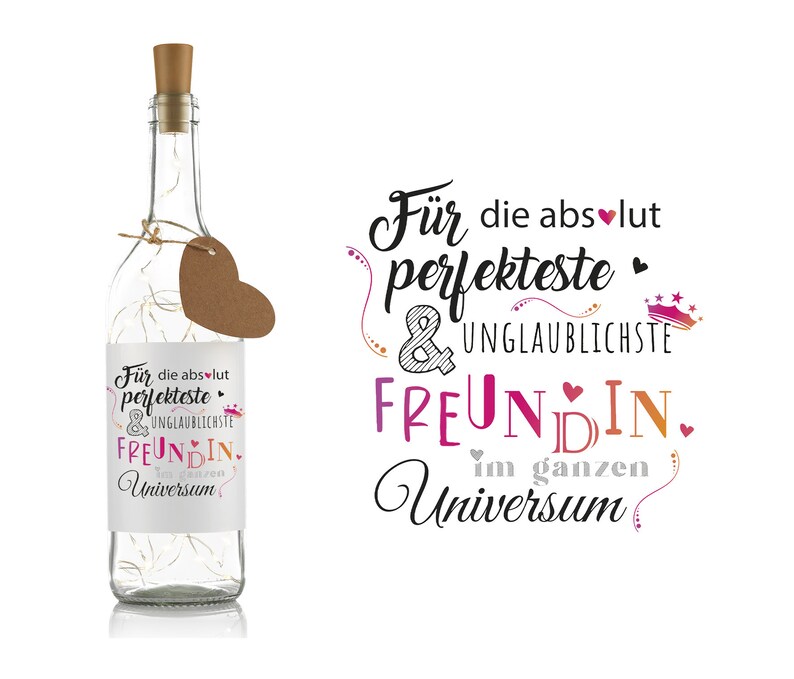 Flaschenlicht mit Spruch Für die absolut perfekteste Freundin im ganzen Universum Geschenk für beste Freundin BFF Dekoflasche Bild 1