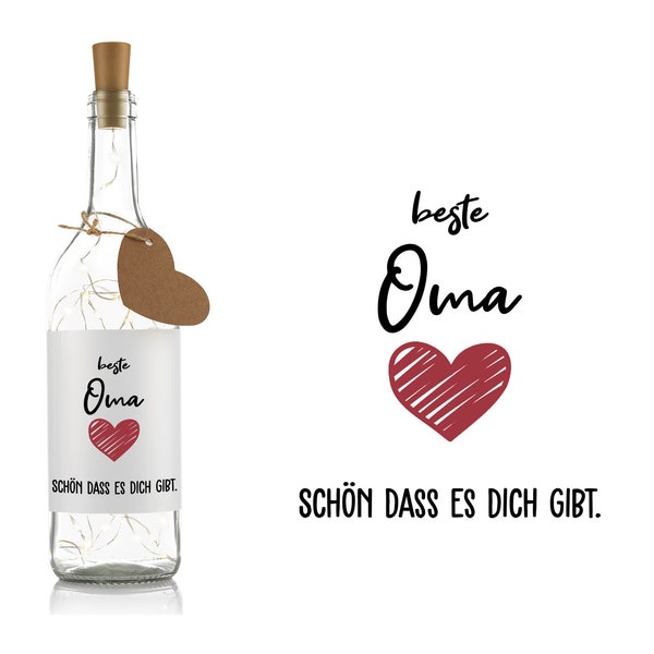 Liebtastisch Flaschenlicht mit Spruch "Beste Oma" - Oma Geschenke - Geburtstagsgeschenk Oma/Großmutter - Dekoflasche - LED Beleuchtung