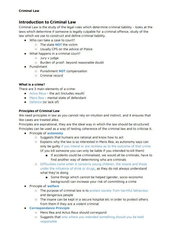 Criminal Law (LLB Law) Complete Lecture notes