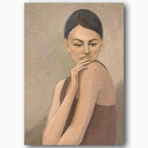 Linda garota vintage original pintura a óleo retrato feminino retro arte de parede mulher estilo boho decoração de quarto única