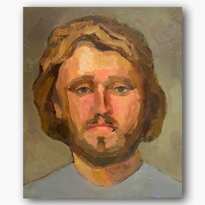 Retrato masculino vintage pintura a óleo original cara ruivo arte de parede decoração de quarto masculino único