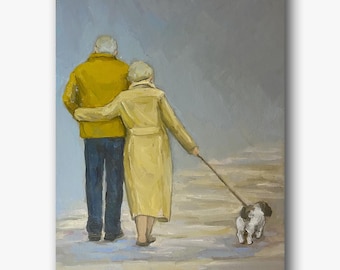 Elderly Couple Original Oil Painting: "Love Through Time" Portrait Art (12.6 x9.1 Inches)